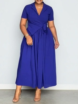 Plain Color V Neck Lace Up A-line Skirt Sets