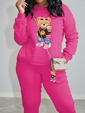 Print Pullover Slit Pocket Pant Sets