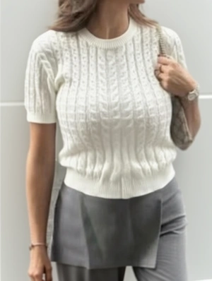 Cable Knit Pure Color Crewneck T-shirts