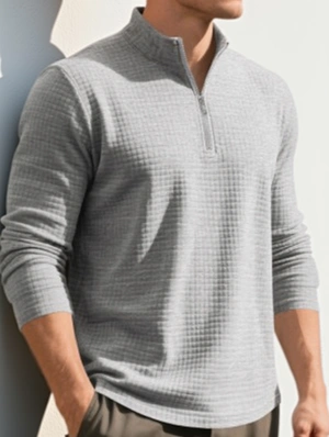 Jacquard Weave Stand Collar Long Sleeve  Sweatshirt