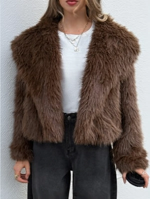 Plain Color Fake Fur Lapel Plush Coats