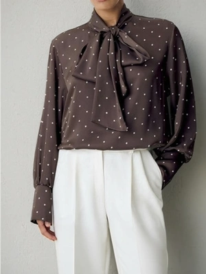 Polka Dots Tie-wrap Loose Long Sleeve Blouses