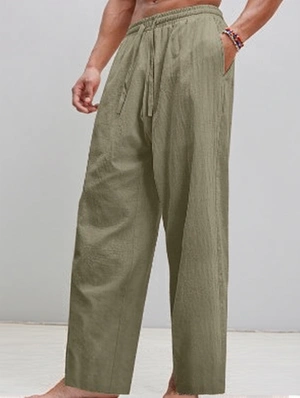 Elastic Solid Color Leisure Long Pant Cropped