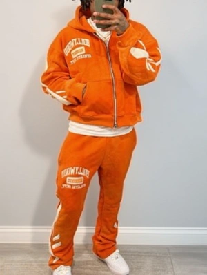 Letter Printed Zipper Hooded Sweatpants Set