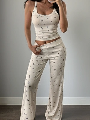 Print Cold Shoulder Sleeveless Yoga 2pcs Sets 
