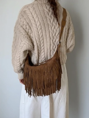 Fringe Geometric Zipper Shoulder Bags