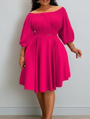 Plain Off Shoulder Cropped A-line Skirt Sets