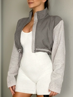 Colorblock Baggy Stand Collar Long Sleeve Coat