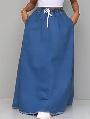 Drawstring Raged Hem Denim A-line Skirts
