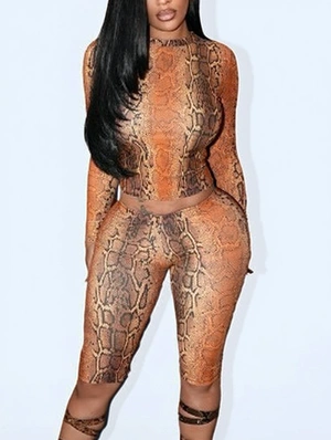 Snake Print Cropped Fitted Capri Pants Sets