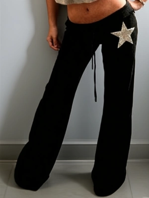 Star Patchwork Sequin Baggy Flare Pants