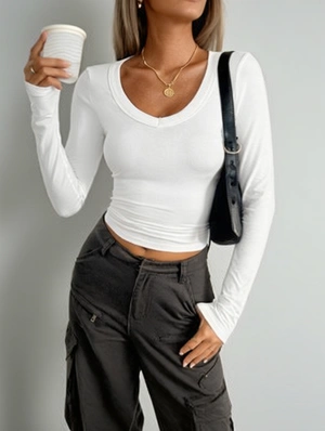 Versatile Bodycon U Neck Long Sleeve T-shirts
