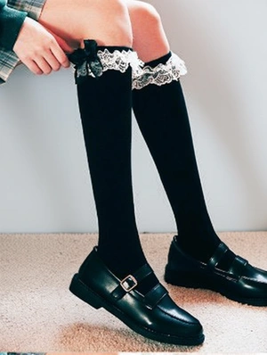 Bow Lace Detail Fresh Cotton Knee High Socks