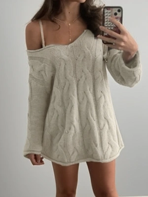 Cable Knit V Neck Baggy  Long Sleeve Sweater