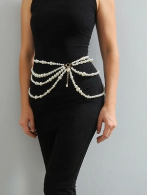 Layered Faux Pearl Chain Belt Body Chain