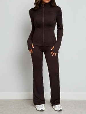 Athleisure Plain Zipper Bodycon Pant Sets
