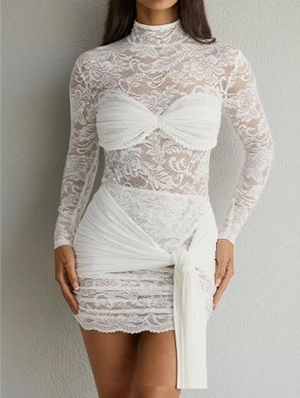 See Through Bandage Crewneck Long Sleeve Dress