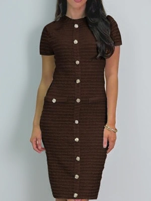 Pullover Pure Color Single Breasted Short Sleeve Dress
