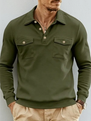 Baggy Button Up Lapel Sweatshirt