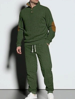 Cable Knit Stand Collar Ankle-tied Long Sets