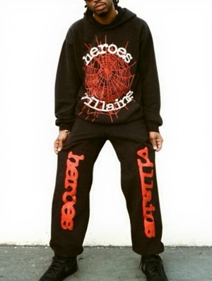 Spider Net Letter Print Hooded Sweatpants Set