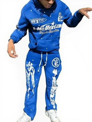 Letter Print Hooded Flare Leg Sweatpants Set