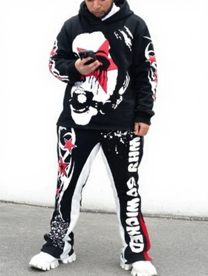 Abstract Printed Loose Hooded Sweatpants Set