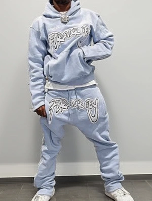 Letter Printed Hooded Flare Leg Pants Sets