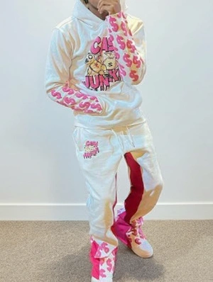 Cartoon Dollar Print Hooded Sweatpants Set