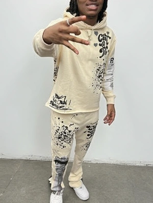 Abstract Printed Hooded Sweatpants Set