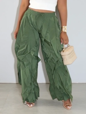 Irregular Pleated Drawstring Wide Leg Pants