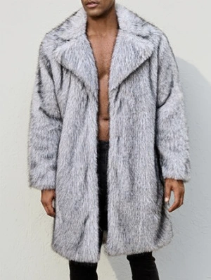 Fluff Plush Notch Lapel Fur Long Coats