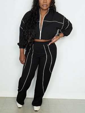 Colorblock Line Zipper Sweatshirt Pant Sets