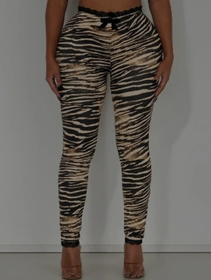 Leopard Zebra Solid Lace Detail Skinny Pants