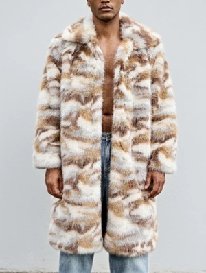 Fluff Camouflage Lapel Fur Overcoat