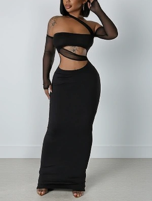 Gauze See Through Backless Maxi Dress