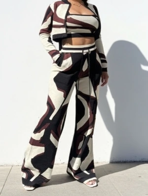 Geometric Tube Coats Pant 3 Piece Sets