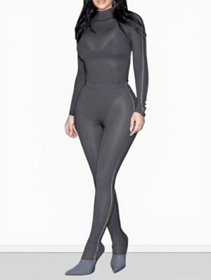 Plain Color Skinny Bodysuits Pant Sets