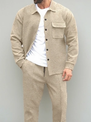Patchwork Texture Single Breasted Long Sets
