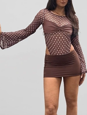 Polka Dots Elasticized Crewneck Long Sleeve T-shirts