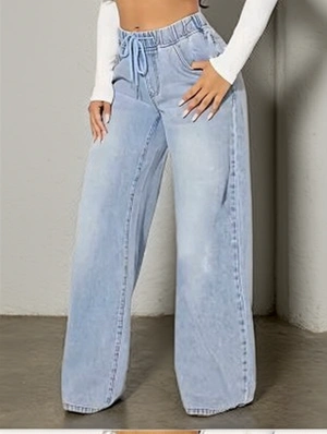 Drawstring Waist Slimming Wide Leg Jeans