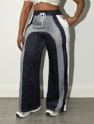 Colorblock Elastic Waist Straight Pants