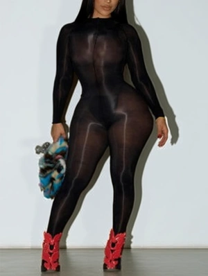 Plain Color See Through Skinny Jumpsuits