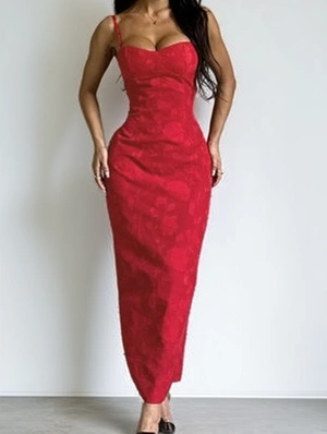Flower Pattern Pure Color Sleeveless Spaghetti Straps Midi Dress