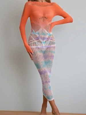 Gradient Hollow-out Sheer Fitted Maxi Dress