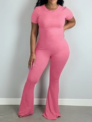 Plain Color Bodycon Flare Leg Jumpsuits