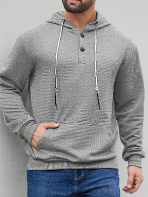 Metal Button Striped Loose Hoodies  Sweatshirt