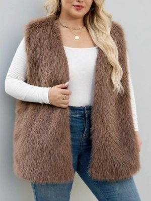 Plain Color V Neck Loose Fur Vest