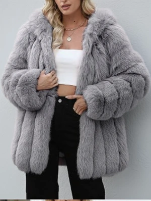 Plain Color Loose Fur Lapel Coats