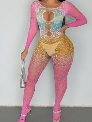 Colorblock Hollow-out Sexual Jumpsuit